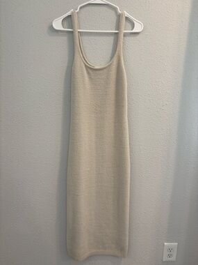 Wilfred Aritzia Cream Sleeveless Knit Midi Dress